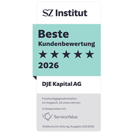 Auszeichnung Top Kundenbewertung 2026 für die DJE Kapital AG von ServiceValue und dem SZ Institut