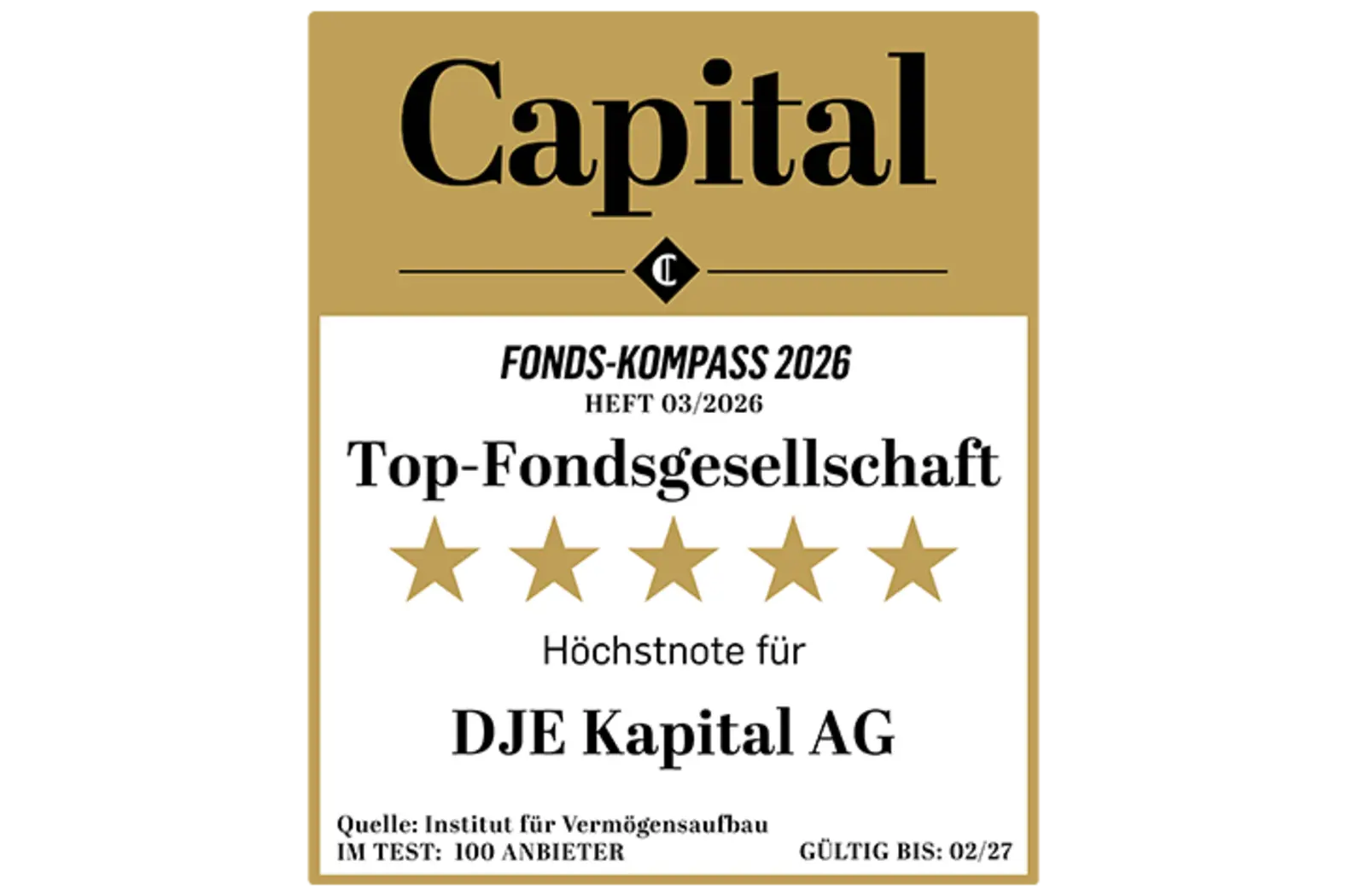 Capital Fonds-Kompass 2026 – Top-Fondsgesellschaft, Höchstnote für DJE Kapital AG