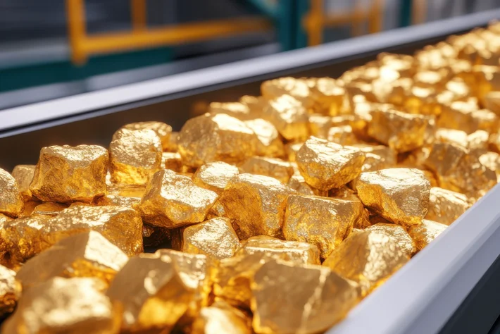 Gold-Nuggets auf Förderband